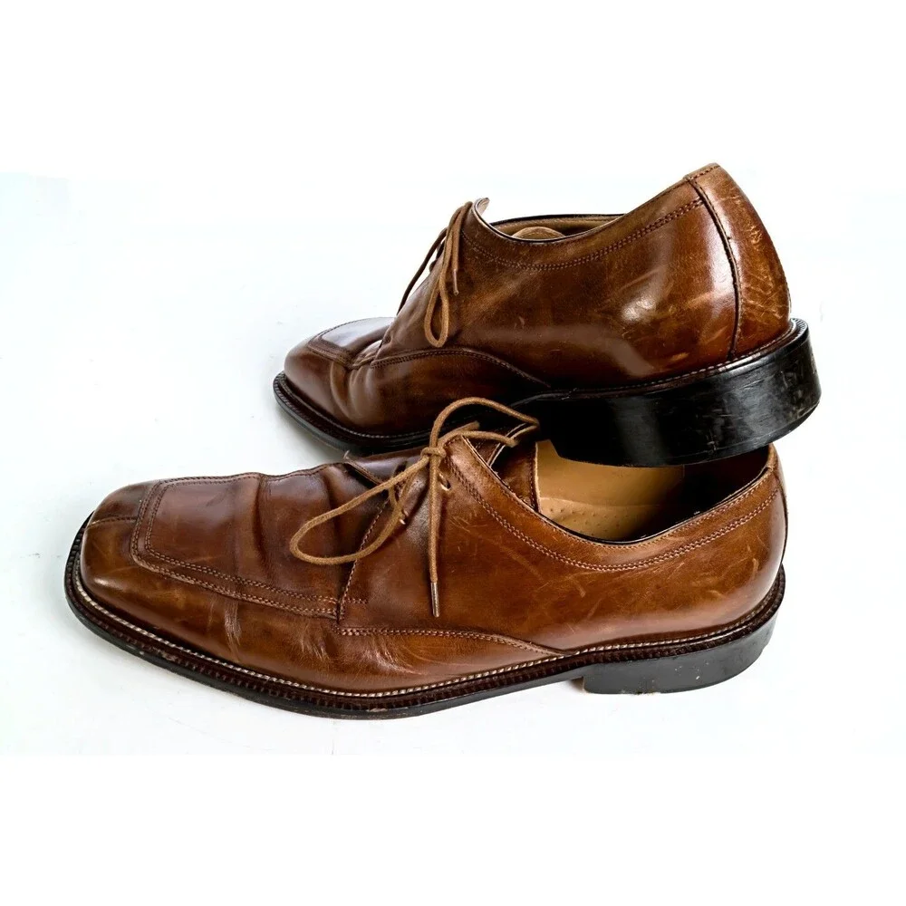 Mercanti Fiorentini Leather Derby Dress Shoes Mens Black Square Toe ITALY Sz 11